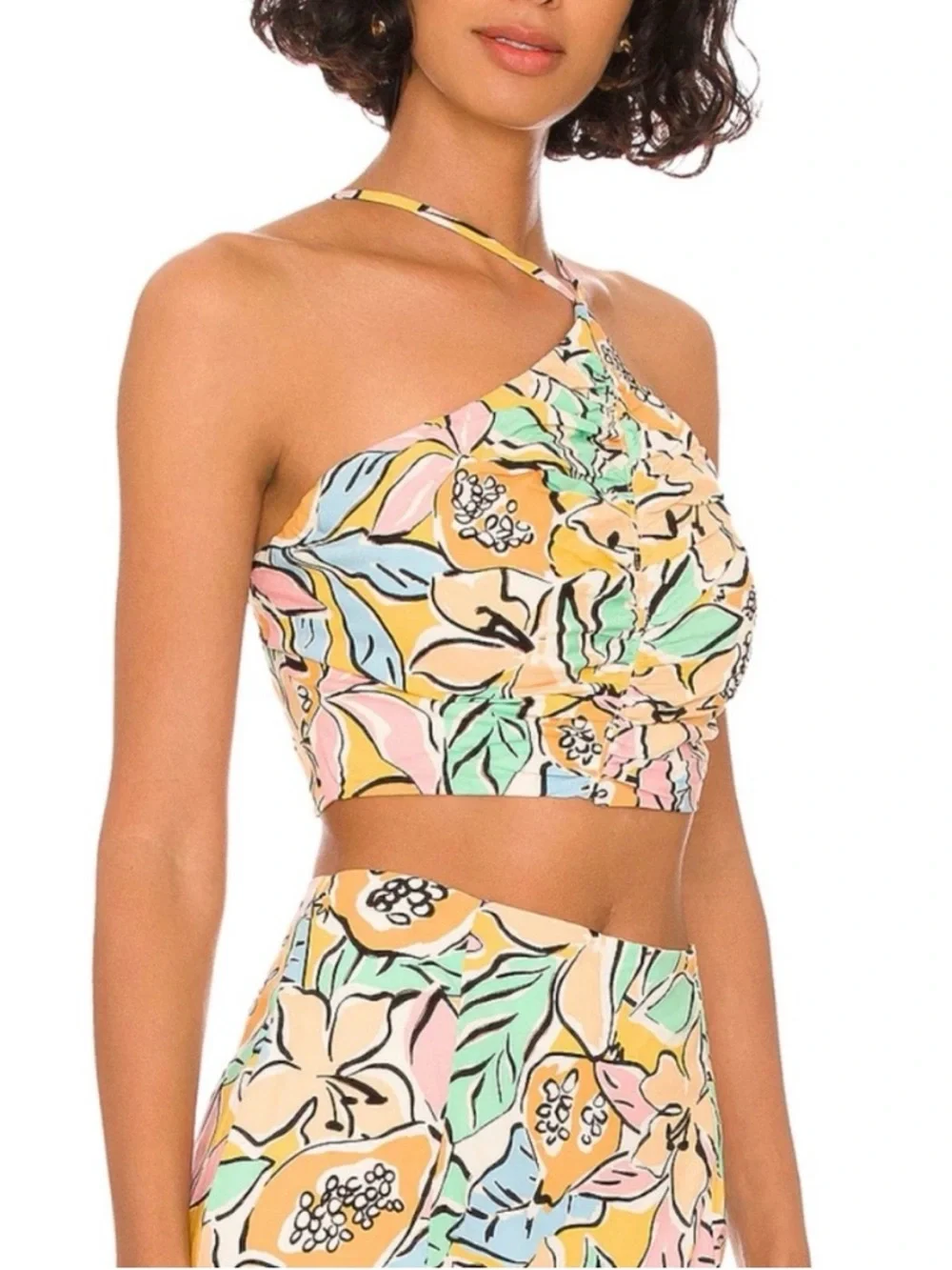 ASTR The label Covina in tropical papaya One-shoulder crop pastel yellow size M - Picture 3 of 14